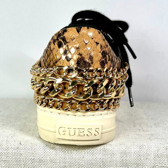 GUESS Luxe Chain-Embellished Snakeskin Sneakers Designer Streetwear Size 7 ½ M - Picture 12 of 16